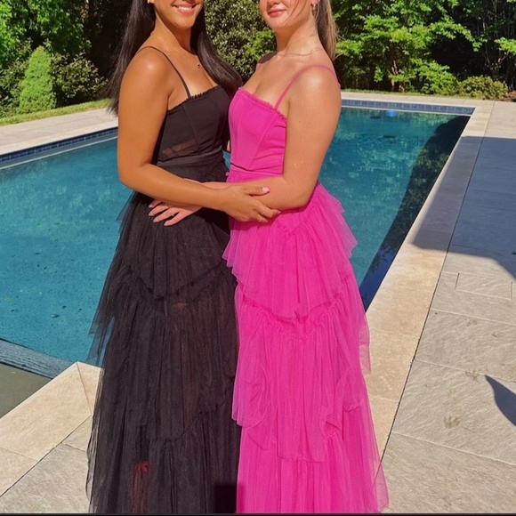 hot pink and gold dress Isla Hot Pink & Gold Metallic Midi Dress – Girl In Mind main image 1